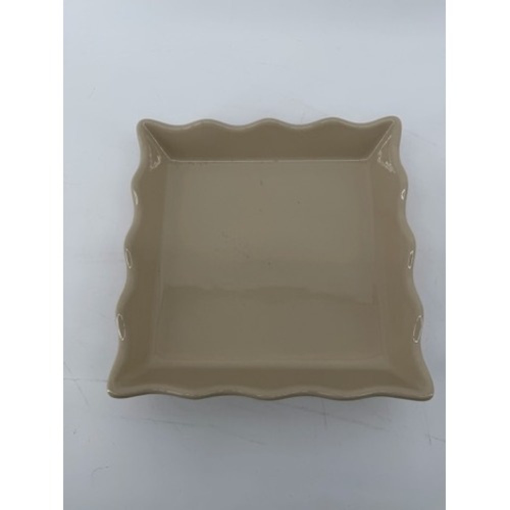 Henn Pottery Tan Square‎ Scalloped Edge Stoneware Dish 6.5 Inch Small Tray